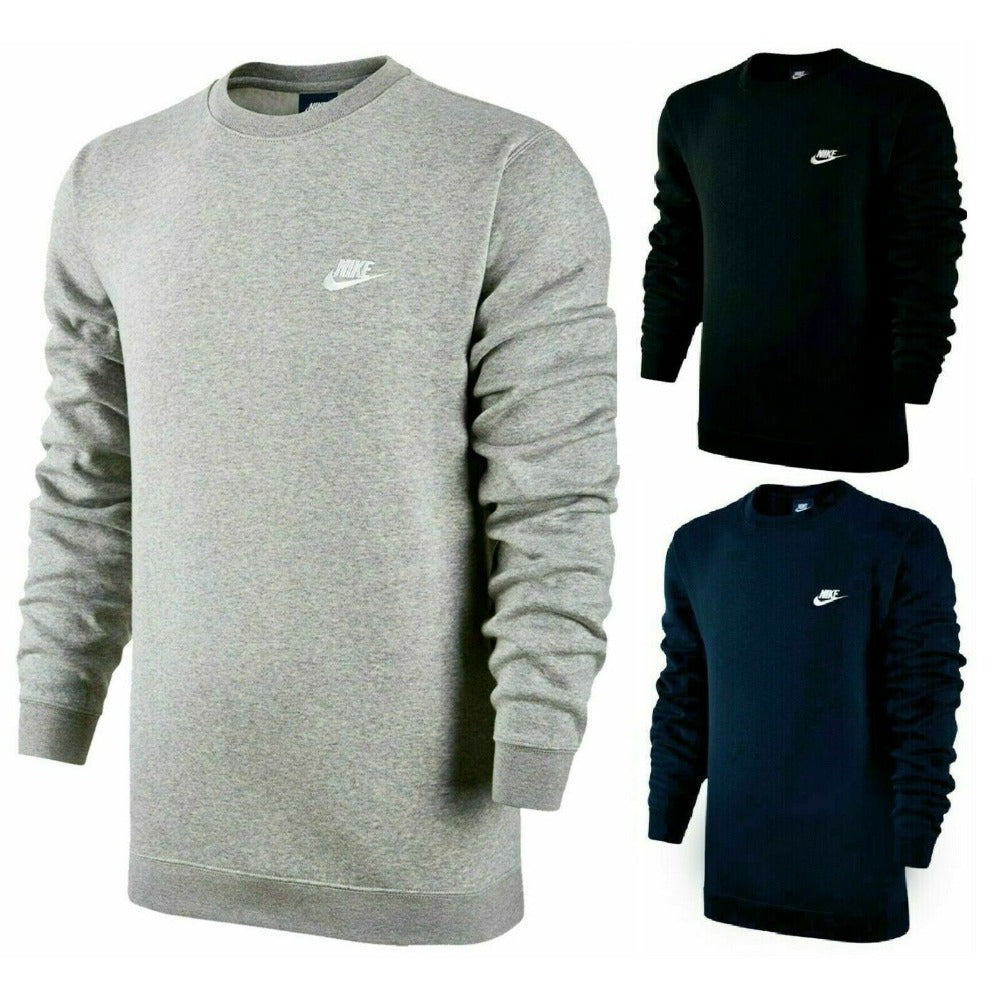 Nike Men's Sweatshirt Long Sleeve Fleece Embroidered Logo Club Crewneck Pullover