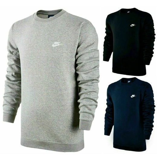 Nike Men's Sweatshirt Long Sleeve Fleece Embroidered Logo Club Crewneck Pullover