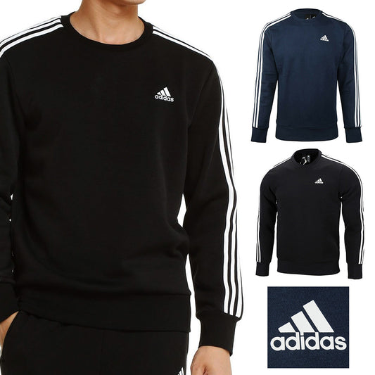 Adidas Men's Crew Neck Essential 3 Stripe Active Pullover Sweatshirt