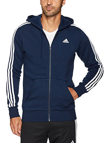 Adidas Men's Trefoil Logo 3 Stripe Front Pocket Full-Zip Hoodie