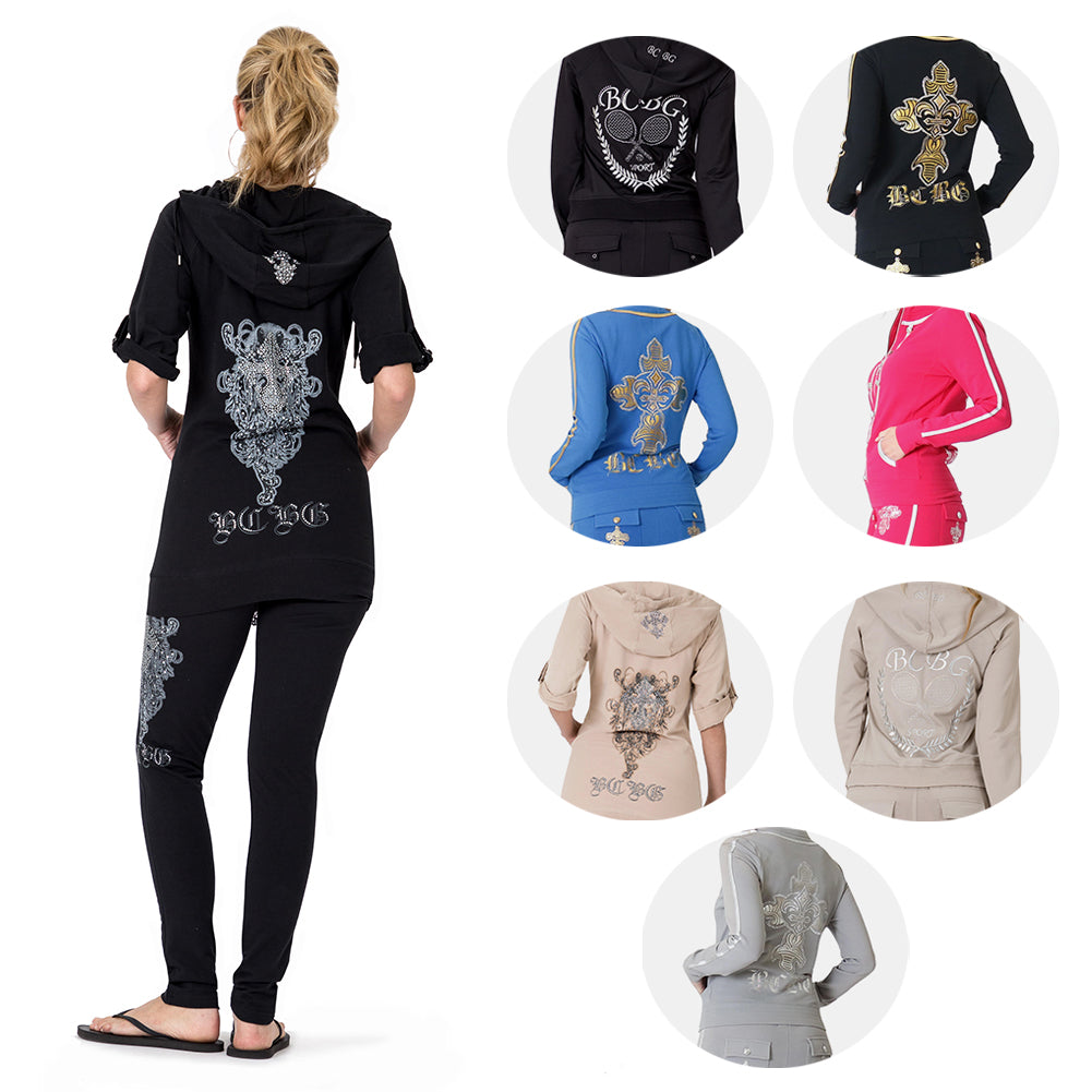 BCBG Women's Lounge Wear 2 Piece Embellished Jacket and Pants Jogger Set