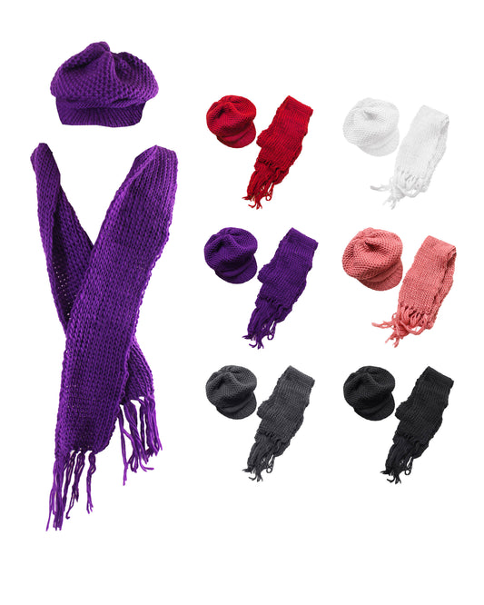DBFL1 Women's Knitted Scarf and Brim Beanie 6 Colors