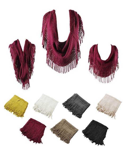 DBFL1 Women's Fringe Knitted Cutout Infinity Loop Scarf 7 Colors