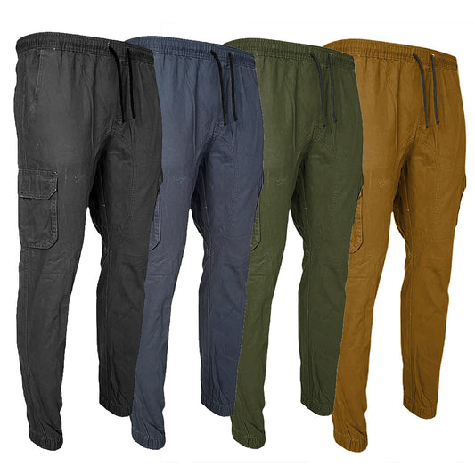 Men's Cargo Pants Solid Color Casual Utility Side Pocket Drawstring Waist Pants