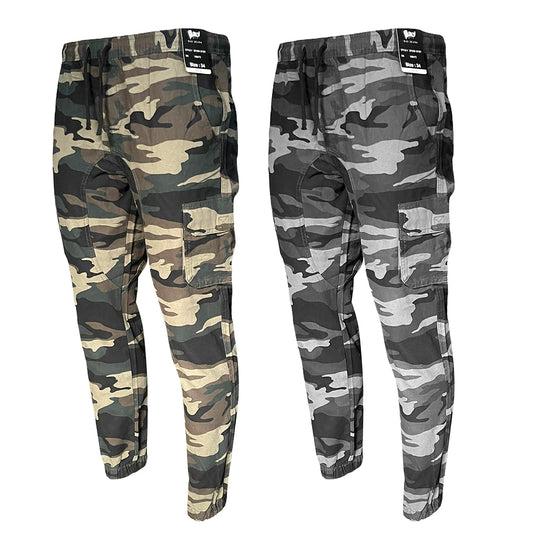 Men's Cargo Pants Drawstring Waist Camouflage Print Casual Side Pocket Pants