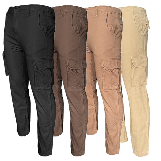 Men's Cargo Pants Solid Color Casual Utility Side Pocket Button Waist Pants