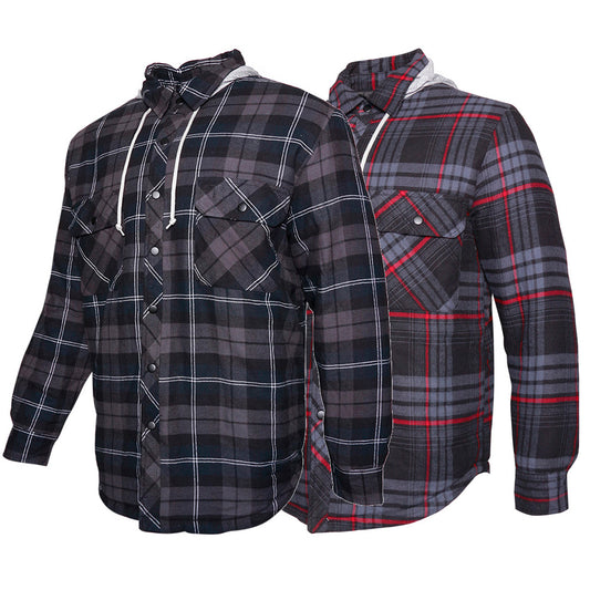 Men's Flannel Plaid Jacket Button Up Cotton Shirt Hoodie DBFL