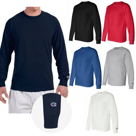 Champion Men's Long Sleeve Shirt Tagless 5.2 oz. Gym Workout Pullover CC8C