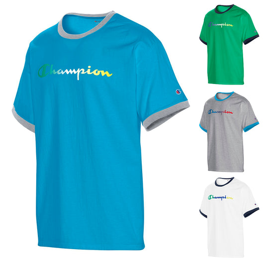 Champion Men's GT20H-Y08125 Short Sleeve Graphic Ringer Logo T Shirt