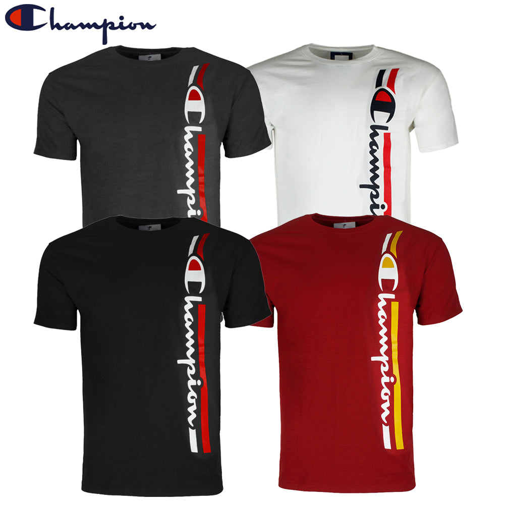 Champion Men's GT23H-Y07973 Short Sleeve Vertical Striped Script Logo T Shirt