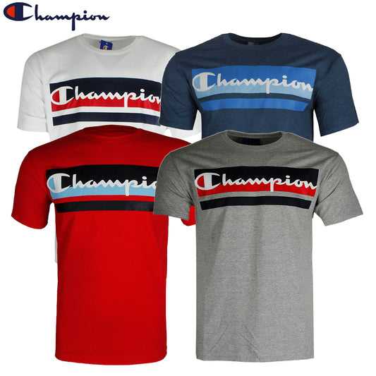 Champion Men's GT23H-Y07978 Short Sleeve Striped Front Script Logo T Shirt
