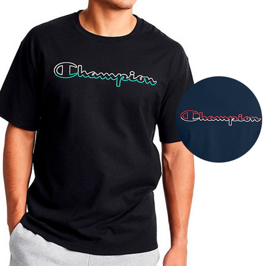 Champion Men's GT23H-Y08126 Short Sleeve Striped Front Script Logo T Shirt