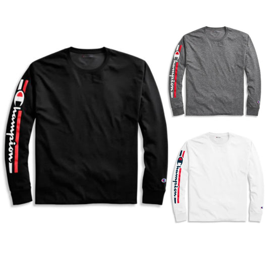 Champion Men's GT78H-Y06789 Long Sleeve Vertical Graphic Logo T Shirt