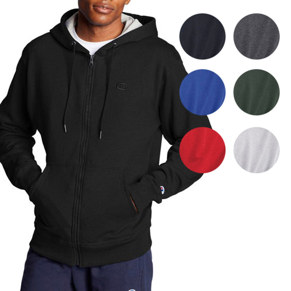 Champion Mens Powerblend Fleece Full Zip Hoodie Long Sleeve Sweatshirt Logo S0891