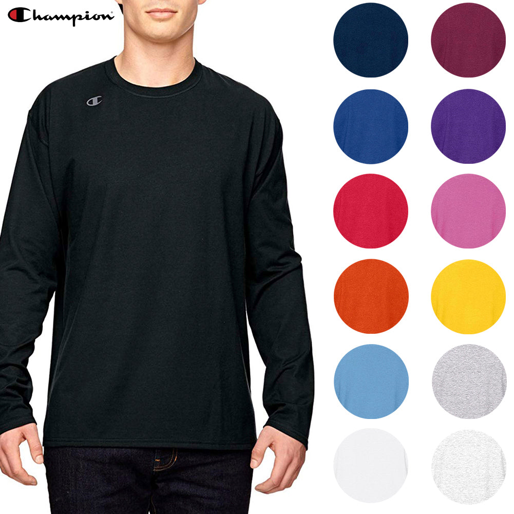Champion Men's T390 Jersey Crew Neck Long Sleeve Logo T-Shirt UV Protection
