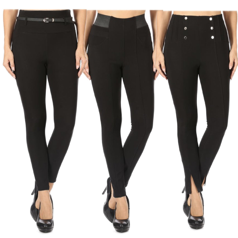 Women's Skinny Pants High Waisted Full Length Solid With Belt Tregging Bottoms
