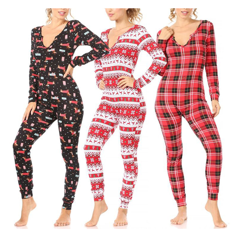 Women's Pajamas Holiday Christmas Print Jumpsuit Warm Winter Sleepwear