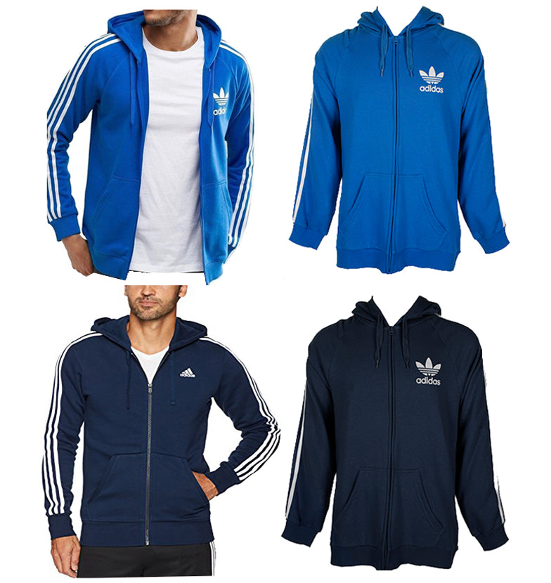 Adidas Men's Trefoil Logo 3 Stripe Front Pocket Full-Zip Hoodie