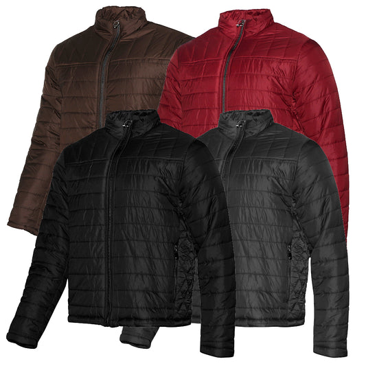 Mens Zip Puffer Jacket Side Pockets Zipper Polyester Slim Fit