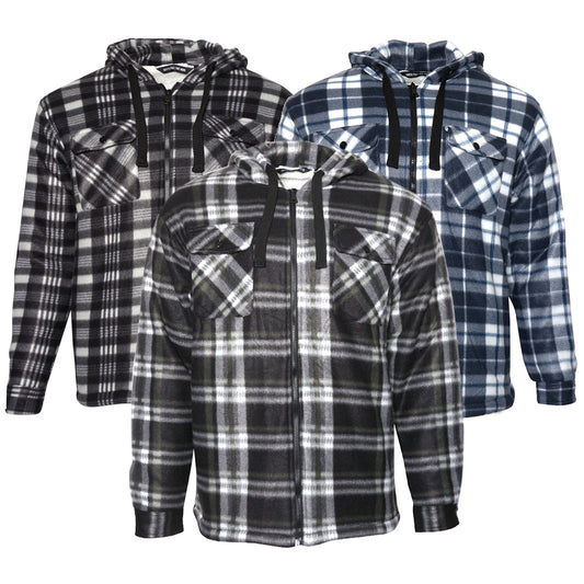 Mens Fleece Plaid Jacket Zip Up Warm Sherpa Lining Long Sleeve Regular Fit Coat