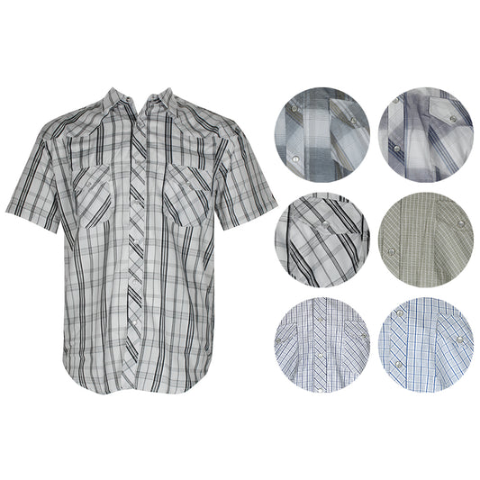 DBFL Liquid West Men's Short Sleeve Western Snap Front Plaid Shirt
