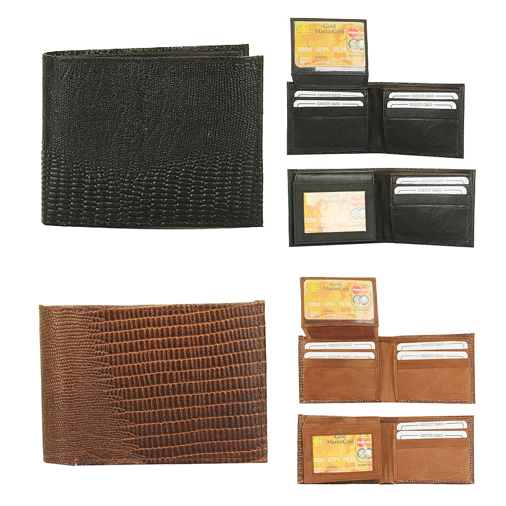DBFL Men's Genuine Leather Lizard Embossed Flip ID Bifold Wallet
