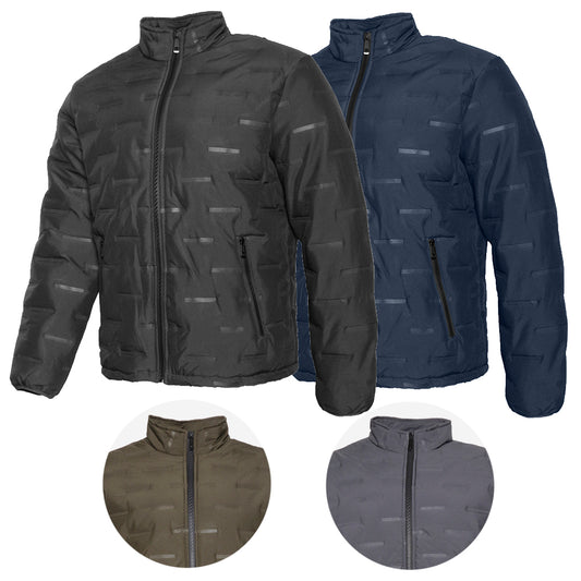 Mens Puffer Zipper Jacket Warm Lining Mechanical Stretch Zip Front Pockets