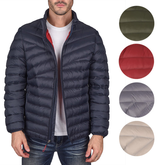 Mens Puffer Zipper Jacket Ultra-Light Bubble Geometric Quilted Zip Pocket