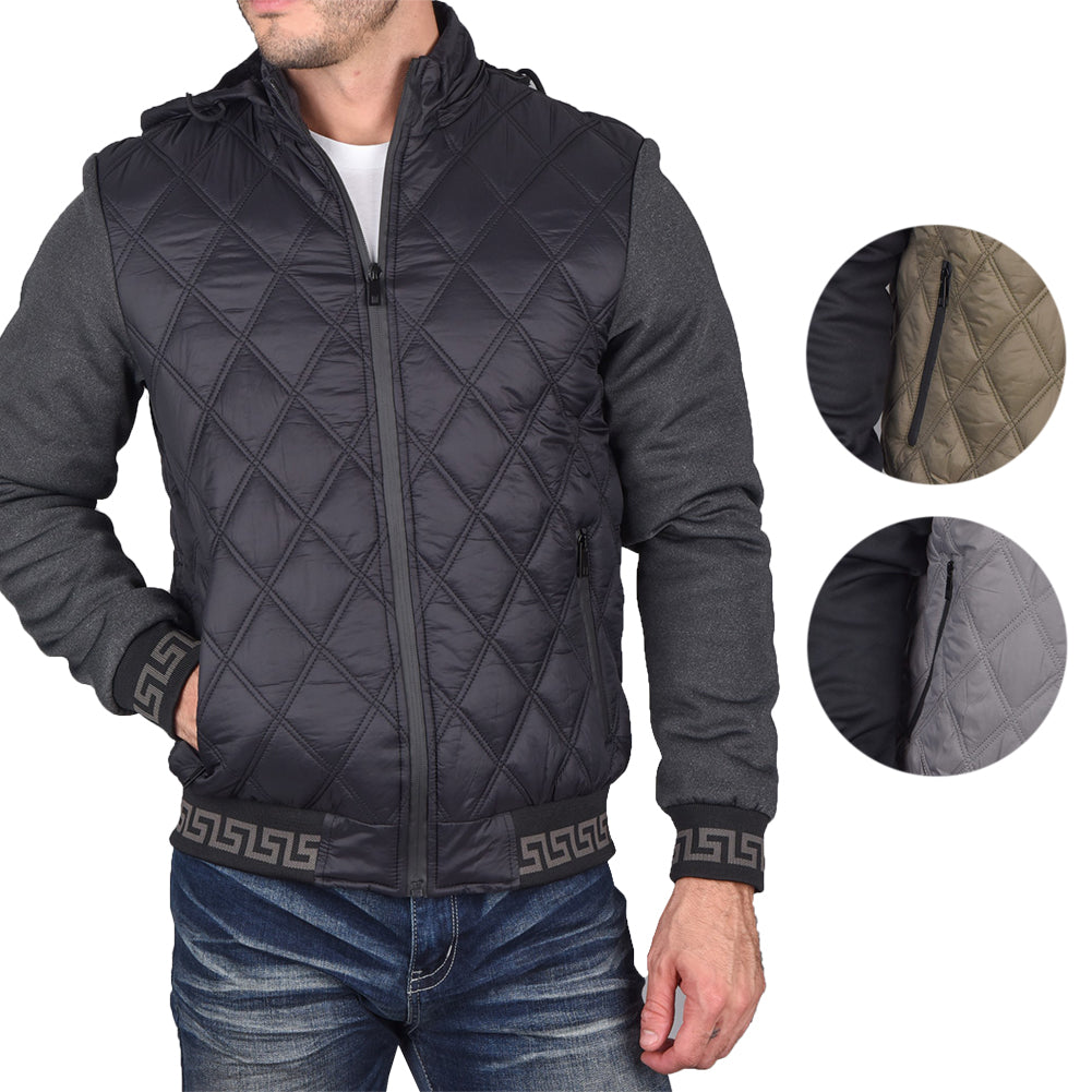 Mens Zipper Hoodie Jacket Long Sleeve Nylon Knit Mix Faux Fur Lining Casual Fit