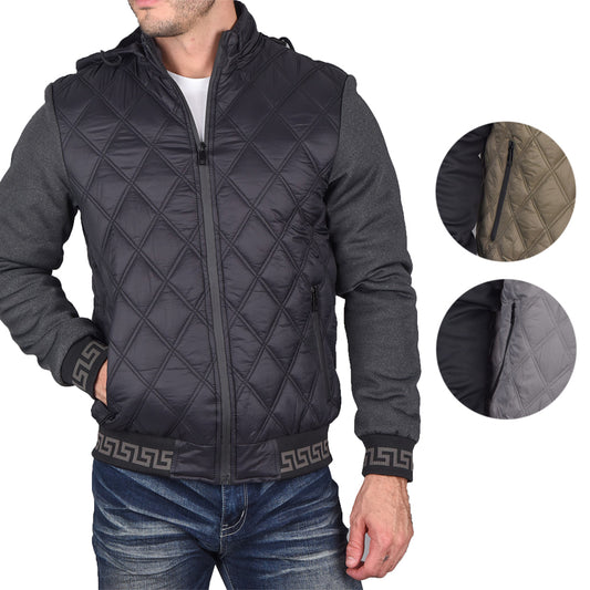 Mens Zipper Hoodie Jacket Long Sleeve Nylon Knit Mix Faux Fur Lining Casual Fit