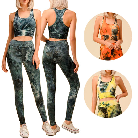 Women's Padded Bra & Yoga Pants Tie-Dye Pattern Fitness Top & Leggings Set