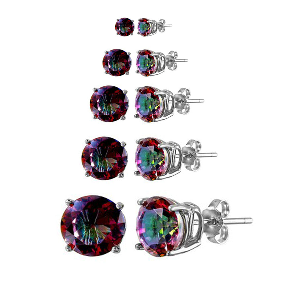 .925 Sterling Silver ABD Round CZ Basket Set Studs