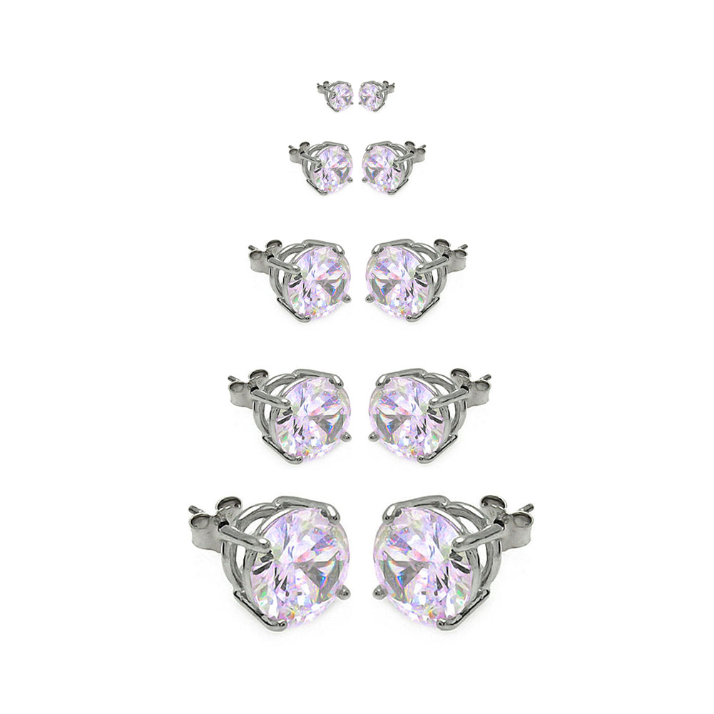 .925 Sterling Silver ABL CZ Round Basket Set Studs