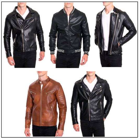 Men's Vegan Leather Jacket PU Fall Winter Fashion Casual Biker Zipper Style