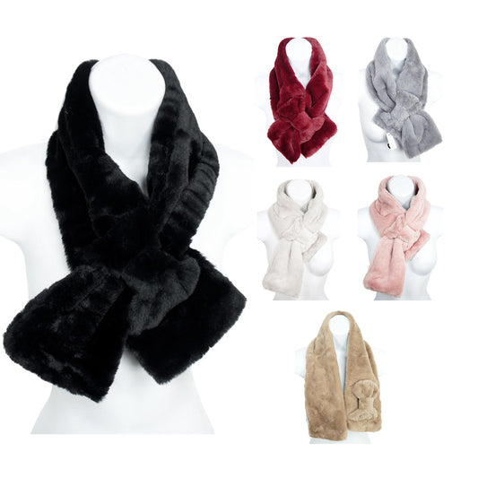 DBFL Urban Moda Women's Wrap Around Faux Fur Scarf With Bow