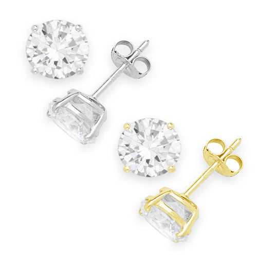 14K Gold Cubic Zirconia CZ Stud Earrings in Basket Setting