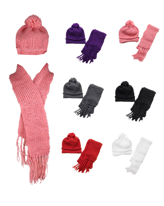 DBFL1 Women's Knitted scarf and Pom Pom Beanie