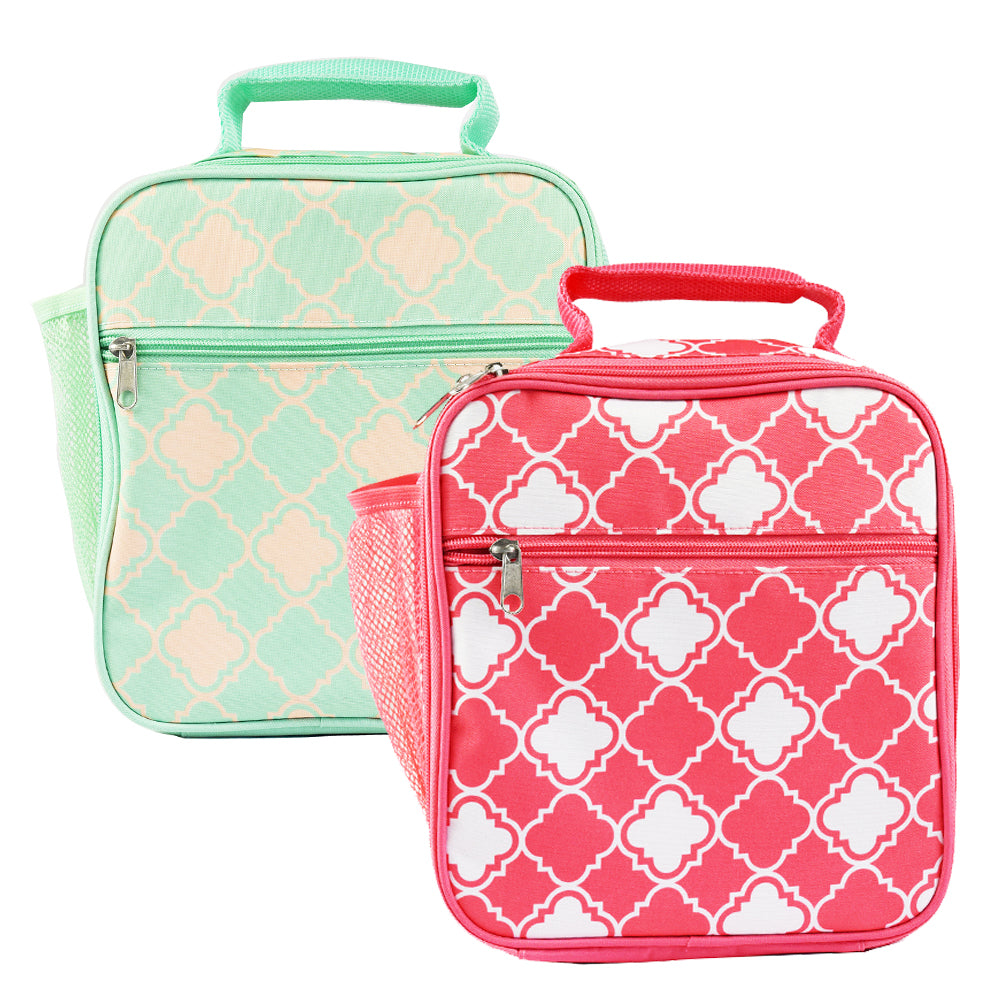 DBFL Mesh Side Pocket Mylar Interior Insulated Geo Printed Lunch Bag