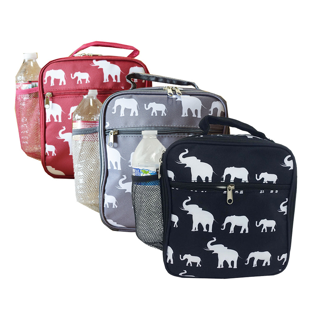 DBFL Mesh Side Pocket Mylar Interior Insulated Elephant Printed Lunch Bag