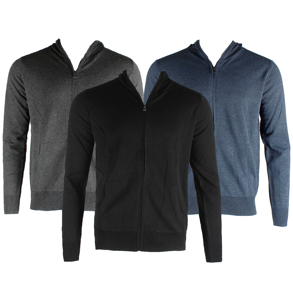 Daniel K Men's Long Sleeve Cotton Blend Hooded Full Zip Cardigan Sweater