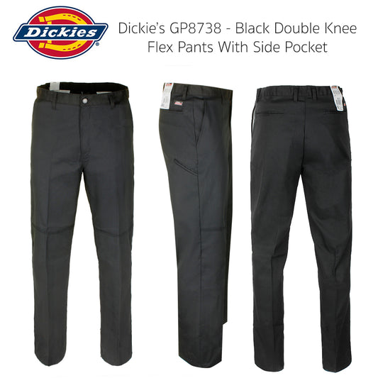 Dickies Men's GP8738 Double Knee Flat Front Flex Black Pants