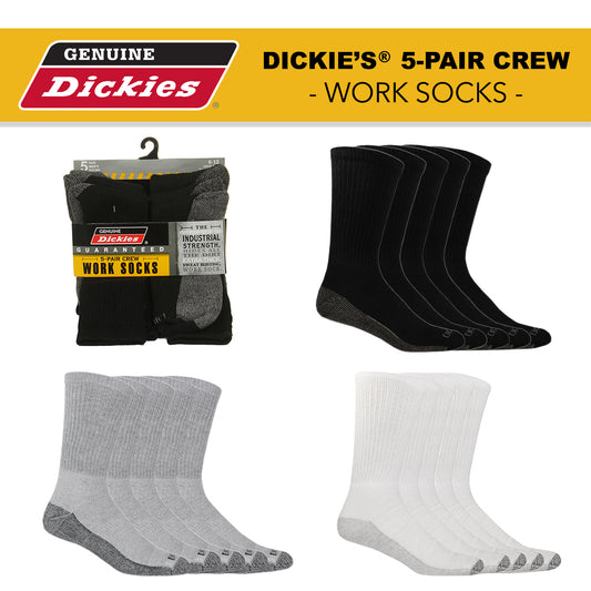 Dickies Men's 5 Pairs Industrial Strength Extra Thick Work Crew Socks 6-12