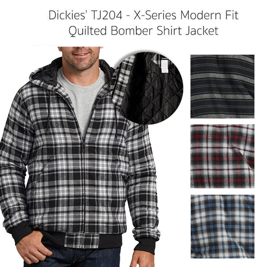Dickies Men's TJ204 Modern Fit Quilted Hooded Bomber Shirt Jacket