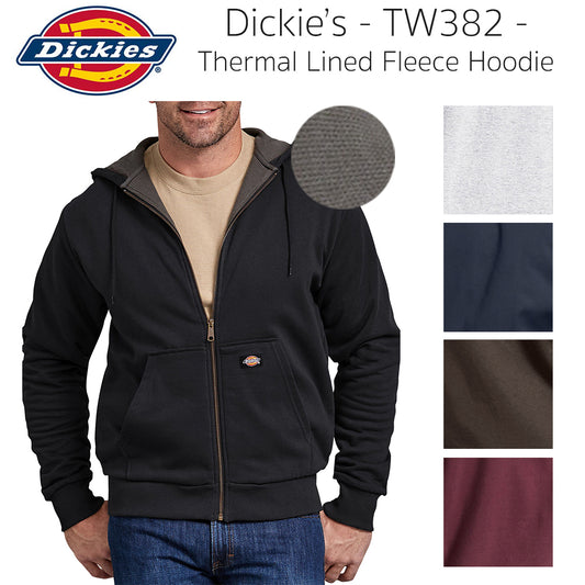 Dickies Men's TW382 Thermal Knit Lined Front Pocket Fleece Zip Up Hoodie