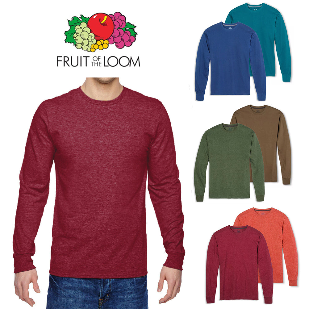 Fruit of the Loom Men's 2 Pack Long Sleeve Crew Neck T-Shirt