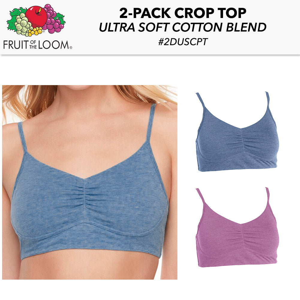 Fruit Of The Loom Signature Ladies 2 Pack Ultra Soft Crop Tops