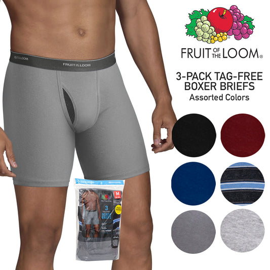 Fruit of The Loom Men's 3 Pack Dual Defense No Pinch Waistband Boxer Briefs
