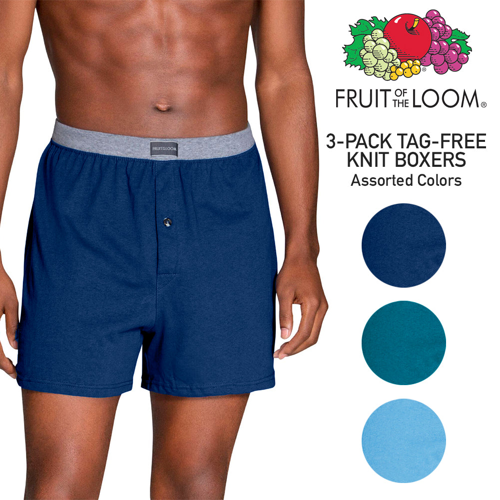 Fruit of The Loom Men's 3 Pack Dual Defense Relaxed Fit Tag-Free Knit Boxers