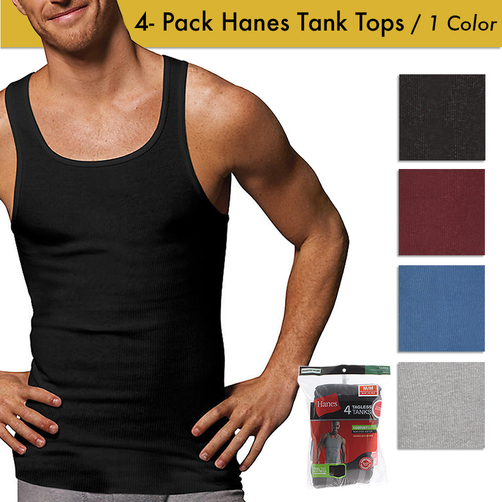 Hanes Men's 4 Pack Tagless Comfortsoft Cotton Ribbed Tank Top