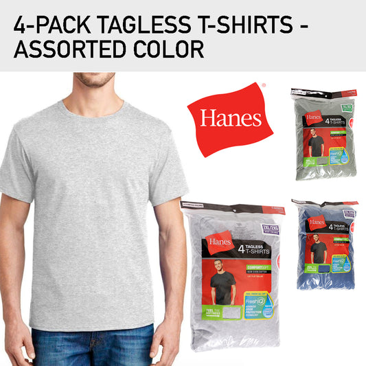 Hanes 4-Pack Men's Tagless T-Shirt ComfortSoft Crewneck Assorted Colors